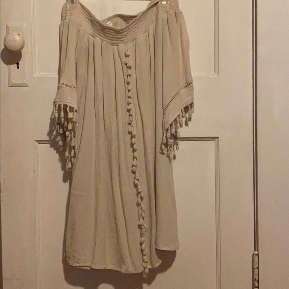 boho strapless cream dress